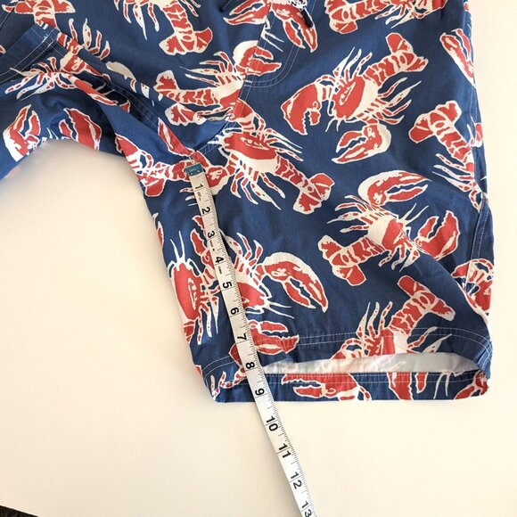 LL BEAN Swim Trunks Men's M Blue Red Lobster Print Pockets Tie Waist Preppy - Picture 10 of 12